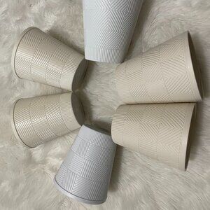 (Set of 6) 5" plastic textured pattern planter pots 2 gray-white & 4 beige